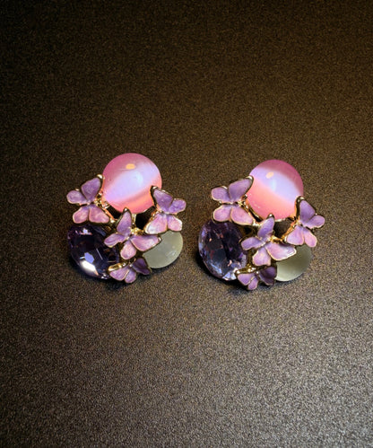 Stylish Purple Copper Overgild Crystal Iris Stud Earrings