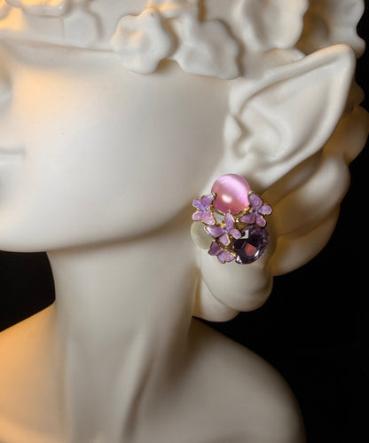 Stylish Purple Copper Overgild Crystal Iris Stud Earrings