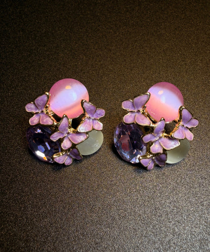 Stylish Purple Copper Overgild Crystal Iris Stud Earrings