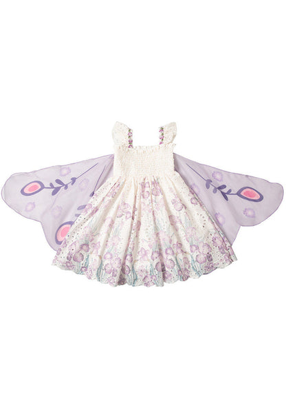 Stylish Purple Embroideried Butterfly Cotton Baby Girls Holiday Dress Summer