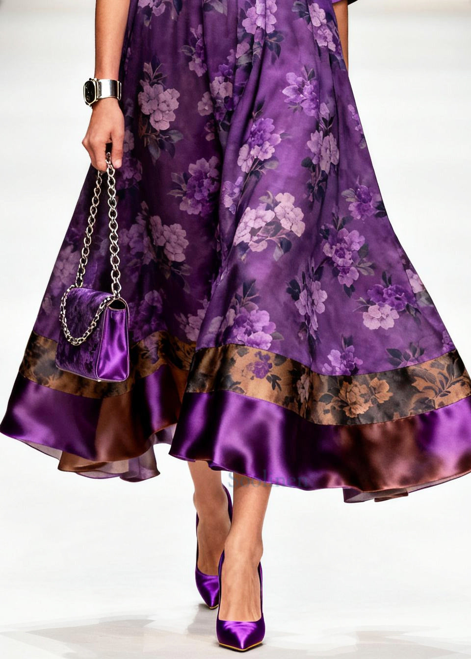 Stylish Purple Oversized Patchwork Hollow Out Silk Dinner Dress Summer