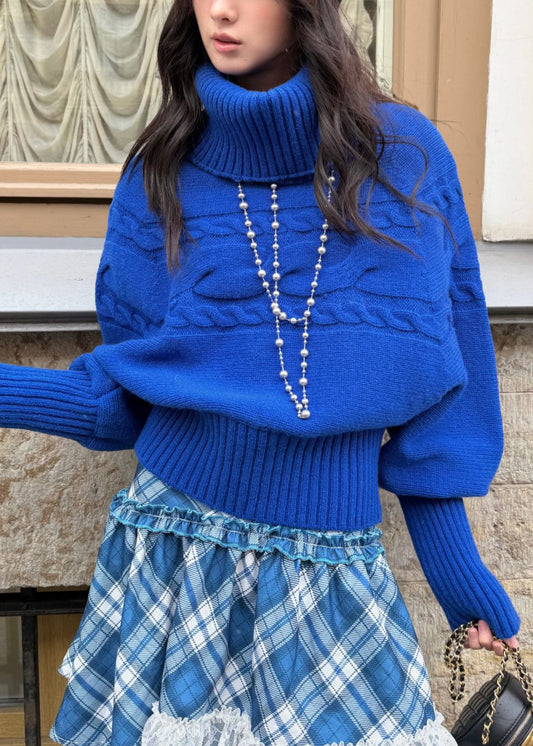 Suéter de punto grueso de algodón con cuello alto morado elegante para primavera