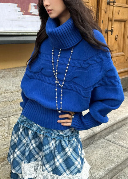 Suéter de punto grueso de algodón con cuello alto morado elegante para primavera