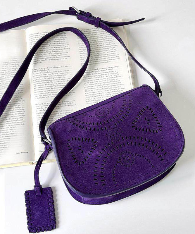 Stylish Purple Versatile Hollow Out Suede Saddle Bag
