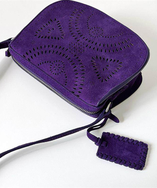 Stylish Purple Versatile Hollow Out Suede Saddle Bag