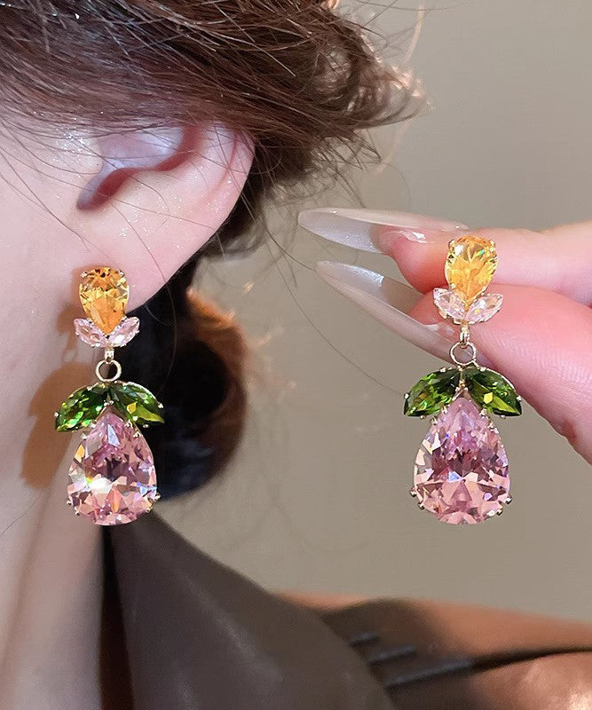 Stylish Rainbow Alloy Zircon Floral Crystal Water Droplet Pendant Necklace And Drop Earrings Two-Piece Set