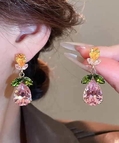 Stylish Rainbow Alloy Zircon Floral Crystal Water Droplet Pendant Necklace And Drop Earrings Two-Piece Set