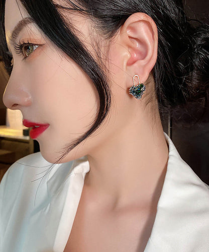 Elegantes pendientes de botón con circonitas Love y cobre dorado con arcoíris