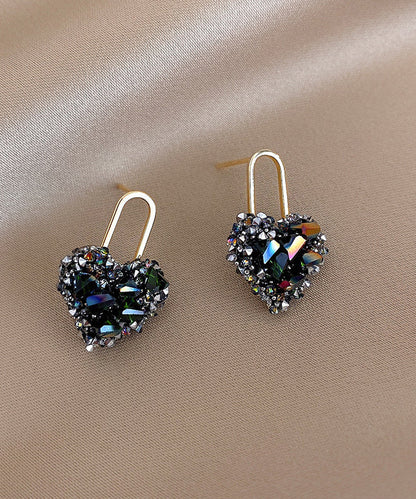 Elegantes pendientes de botón con circonitas Love y cobre dorado con arcoíris