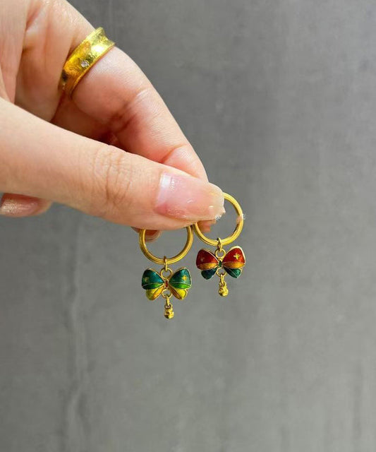Stylish Rainbow Sterling Silver Overgild Butterfly Drip Glaze Hoop Earrings