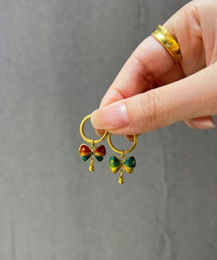 Stylish Rainbow Sterling Silver Overgild Butterfly Drip Glaze Hoop Earrings