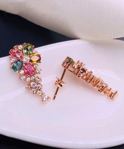 Elegantes pendientes de plata de ley con circonitas y cristales dorados de arcoíris