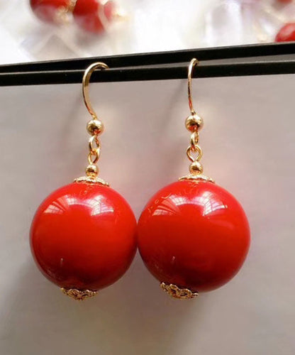 Stilvolle rote 14K Gold Achat Kugel Tropfen Ohrringe