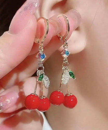 Elegantes pendientes colgantes de ágata y circonita de aleación roja