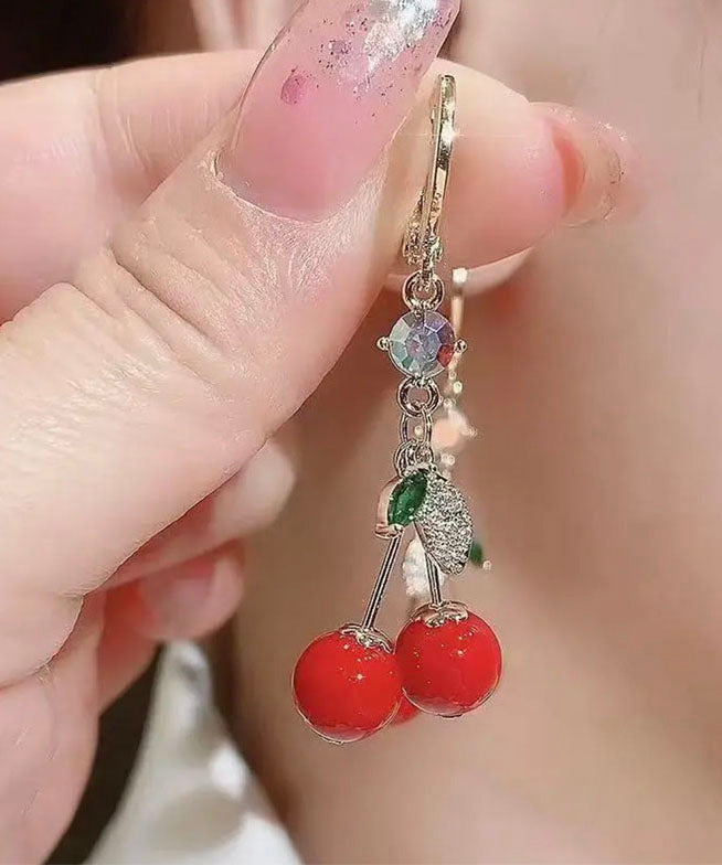 Elegantes pendientes colgantes de ágata y circonita de aleación roja