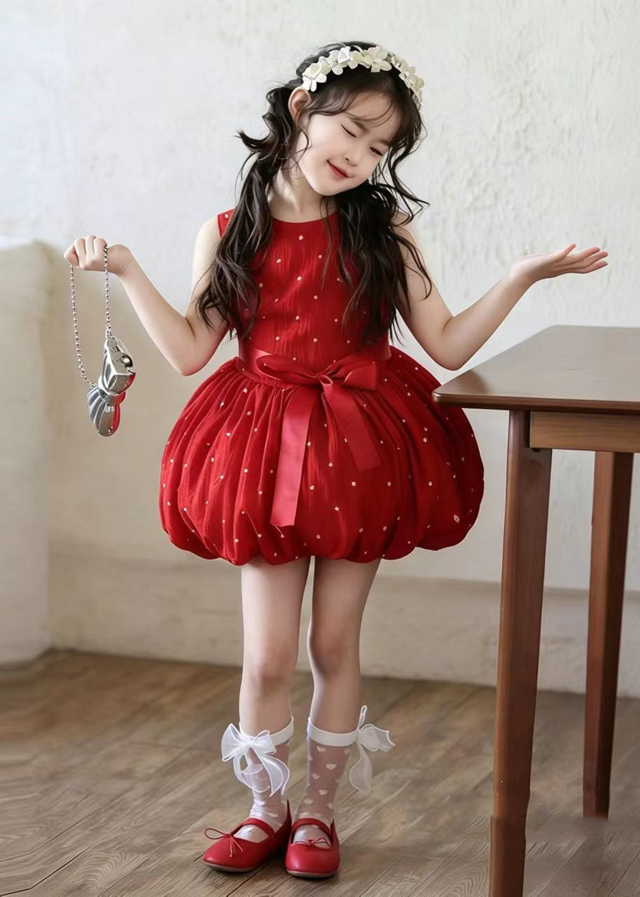 Stylish Red Dot Print Cotton Baby Girls Dress Summer
