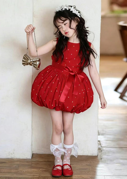 Stylish Red Dot Print Cotton Baby Girls Dress Summer