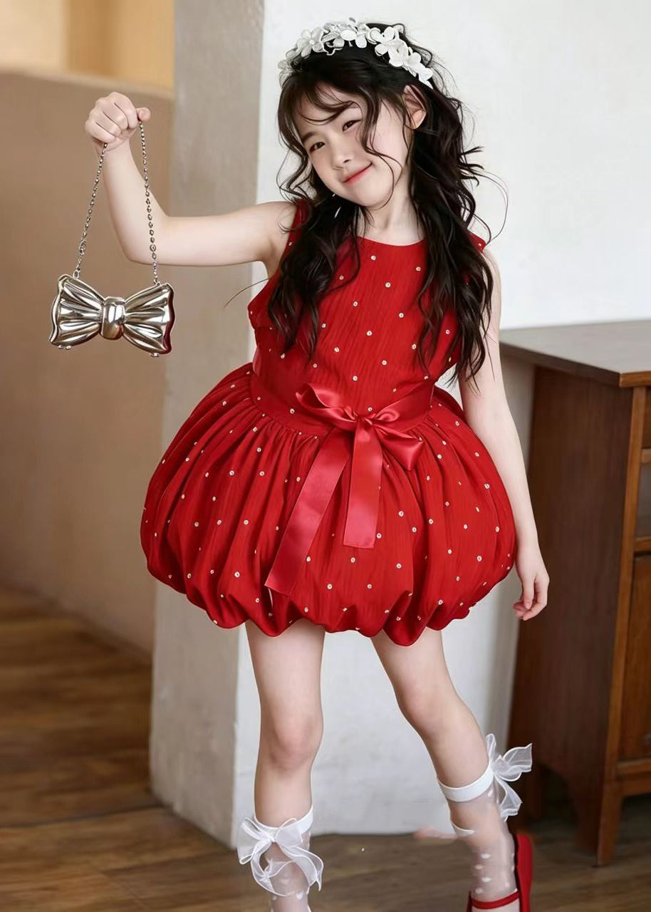 Stylish Red Dot Print Cotton Baby Girls Dress Summer