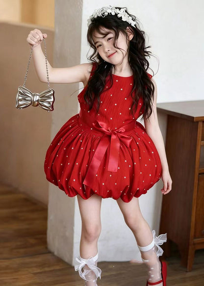 Stylish Red Dot Print Cotton Baby Girls Dress Summer