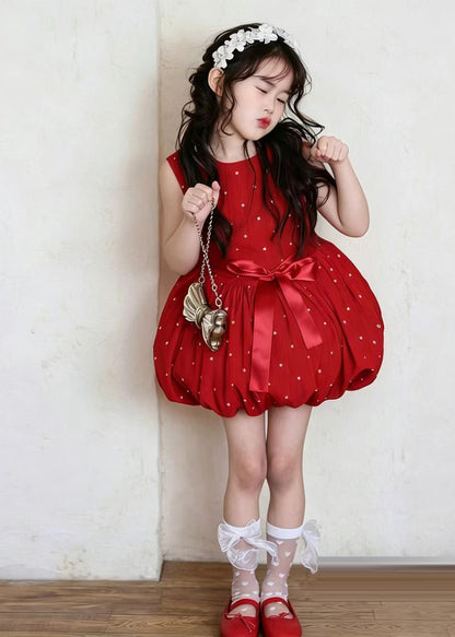 Stylish Red Dot Print Cotton Baby Girls Dress Summer