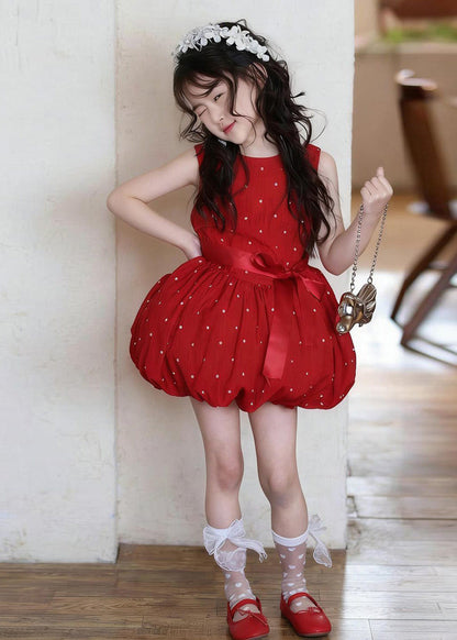 Stylish Red Dot Print Cotton Baby Girls Dress Summer