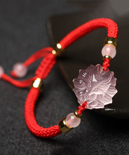 Stilvolles rotes handgestricktes Kristall-Edelstein-Charm-Armband