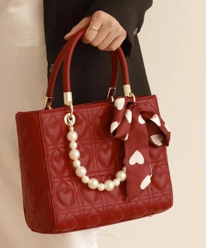 Elegante bolso de mano rojo de piel sintética de gran capacidad