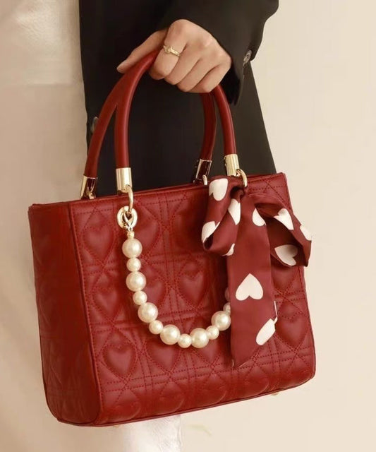 Elegante bolso de mano rojo de piel sintética de gran capacidad