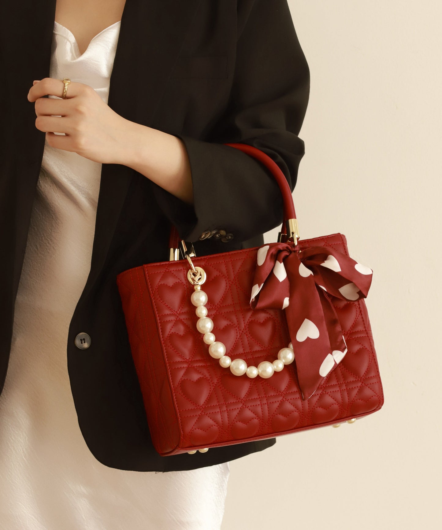 Elegante bolso de mano rojo de piel sintética de gran capacidad