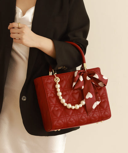 Elegante bolso de mano rojo de piel sintética de gran capacidad