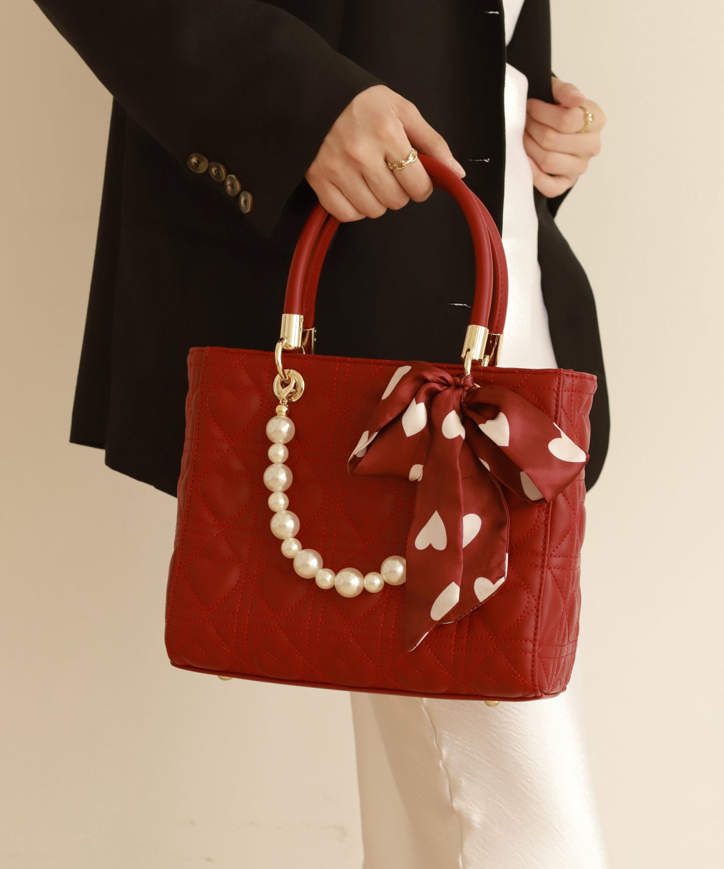 Elegante bolso de mano rojo de piel sintética de gran capacidad
