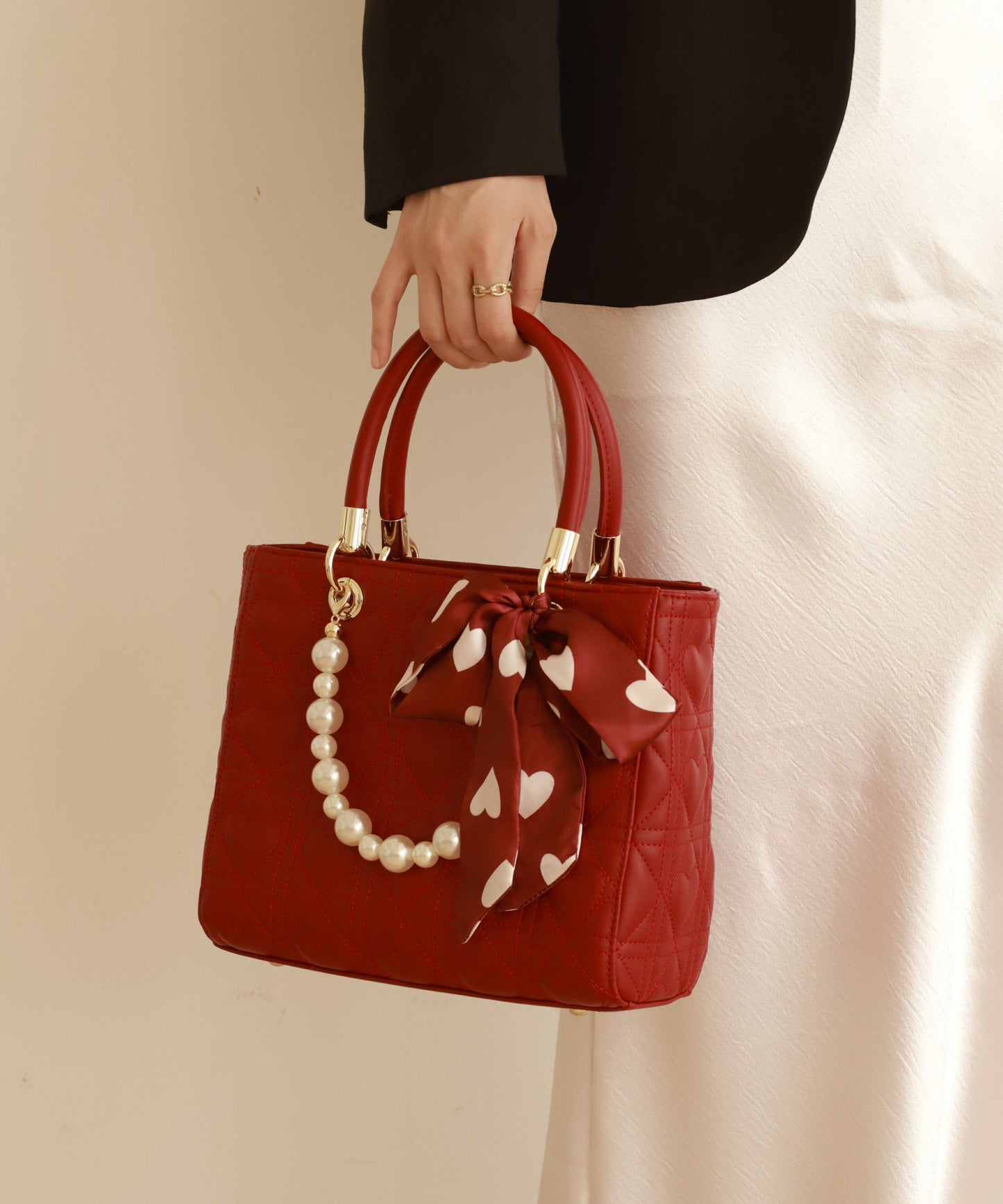 Elegante bolso de mano rojo de piel sintética de gran capacidad