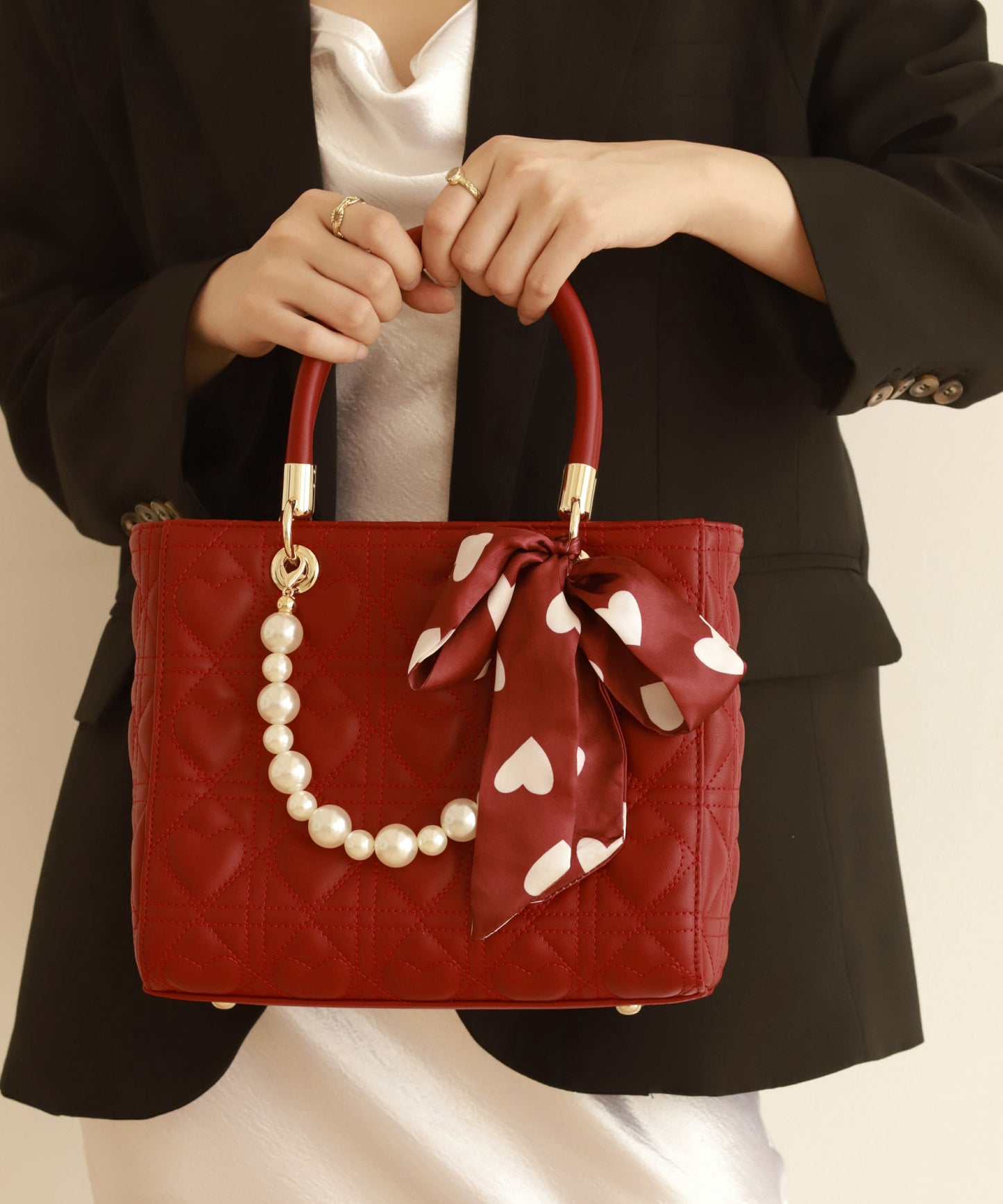 Elegante bolso de mano rojo de piel sintética de gran capacidad