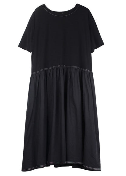 Stilvolle rote O-Ausschnitt Patchwork Baumwolle Kleider Kurzarm