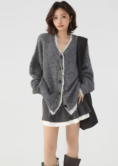 Elegante cárdigan rojo oversize de punto patchwork falso de dos piezas para invierno