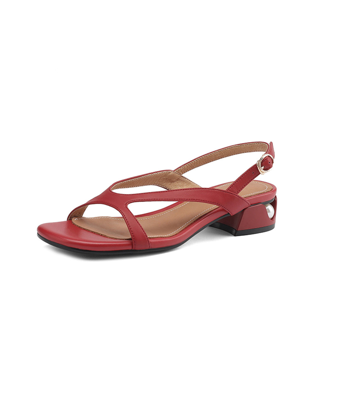 Stilvolle rote Peep Toe Hollow Out Splicing Chunky Sandalen