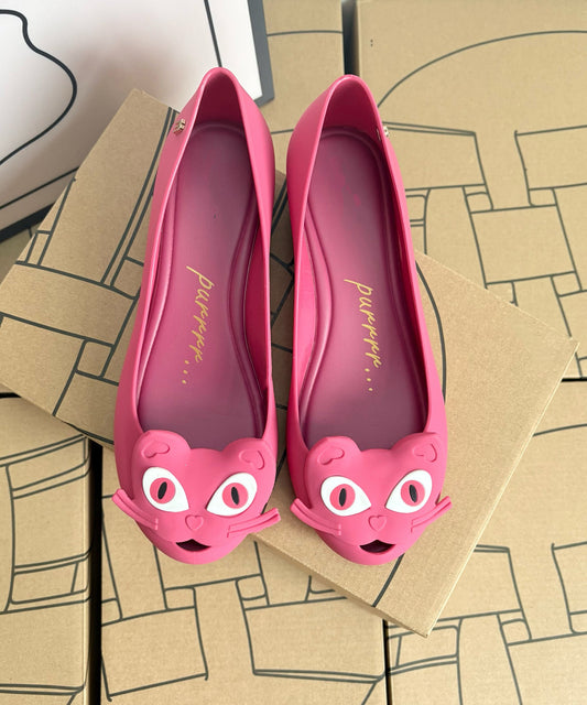 Stylish Rose Cartoon Cats Splicing Flat Shoes