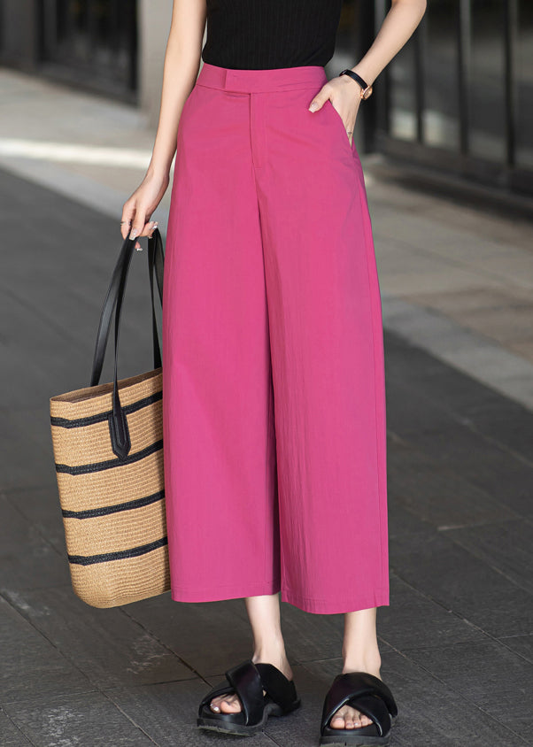 Stilvolle, hochtaillierte Baumwoll-Crop-Hose mit Rosenmuster, Reißverschlusstaschen und hohem Bund für den Sommer