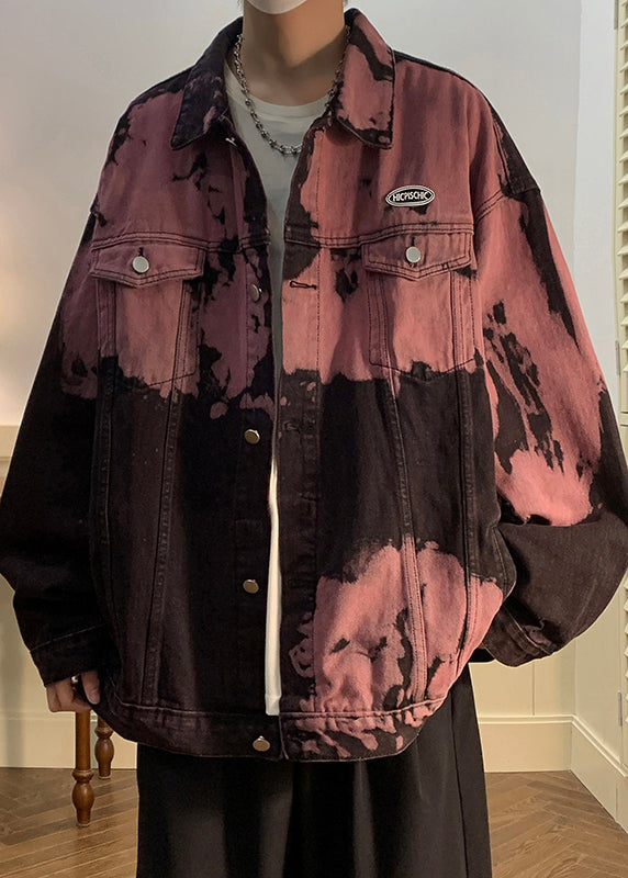 Stylish Rubber Red Tie Dye Pockets Denim Mens Coats Fall