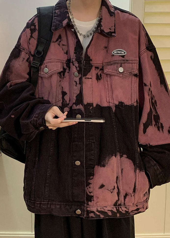 Stylish Rubber Red Tie Dye Pockets Denim Mens Coats Fall