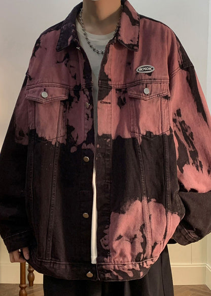 Stylish Rubber Red Tie Dye Pockets Denim Mens Coats Fall