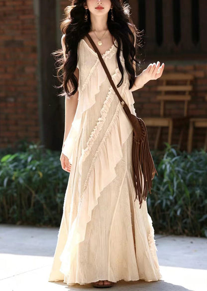 Stylish Ruffled Asymmetrical Design Cotton Long Dresses Summer
