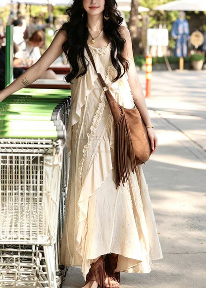 Stylish Ruffled Asymmetrical Design Cotton Long Dresses Summer