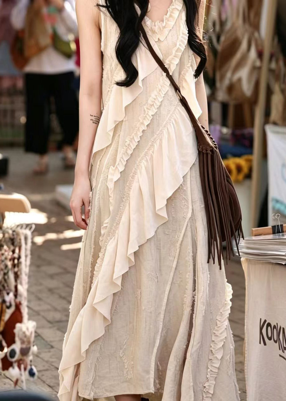 Stylish Ruffled Asymmetrical Design Cotton Long Dresses Summer