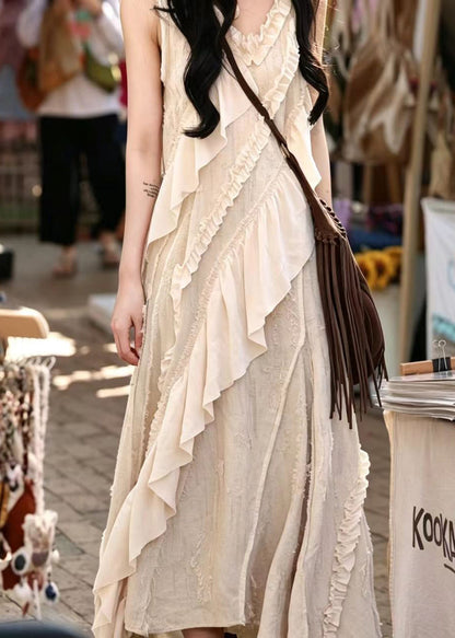 Stylish Ruffled Asymmetrical Design Cotton Long Dresses Summer