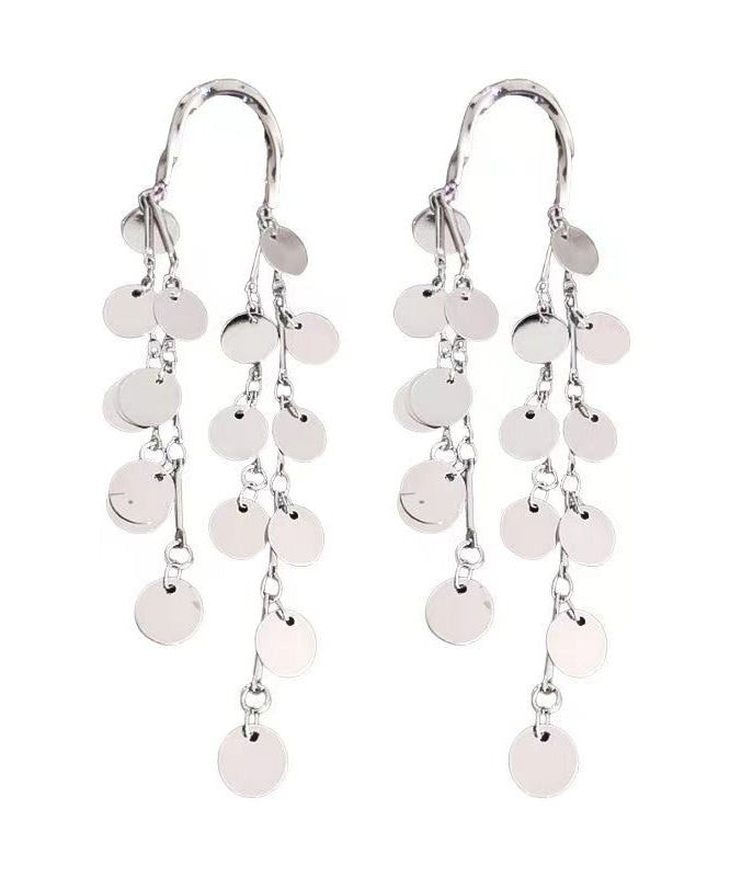 Pendientes elegantes con borlas de lentejuelas de aleación de cobre y seda