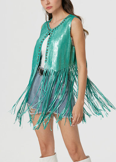 Stylish Silvery Tasseled Sequins Vest Summer