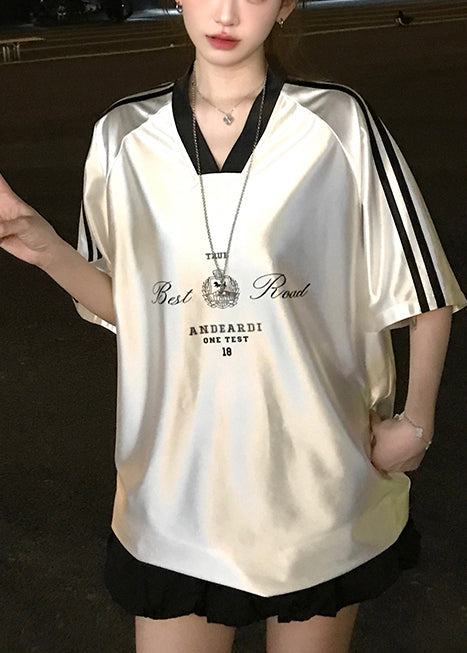 Stylish Silvery V Neck Print Silk Tank Tops Summer