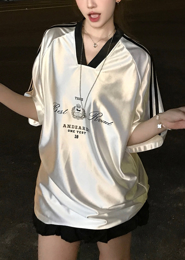 Stylish Silvery V Neck Print Silk Tank Tops Summer