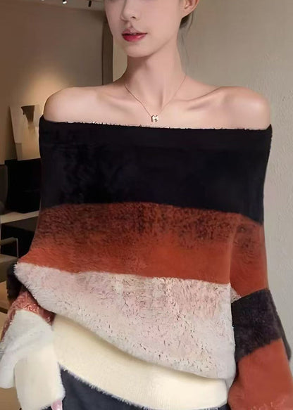 Suéteres de punto con cuello halter, rayas y patchwork para invierno